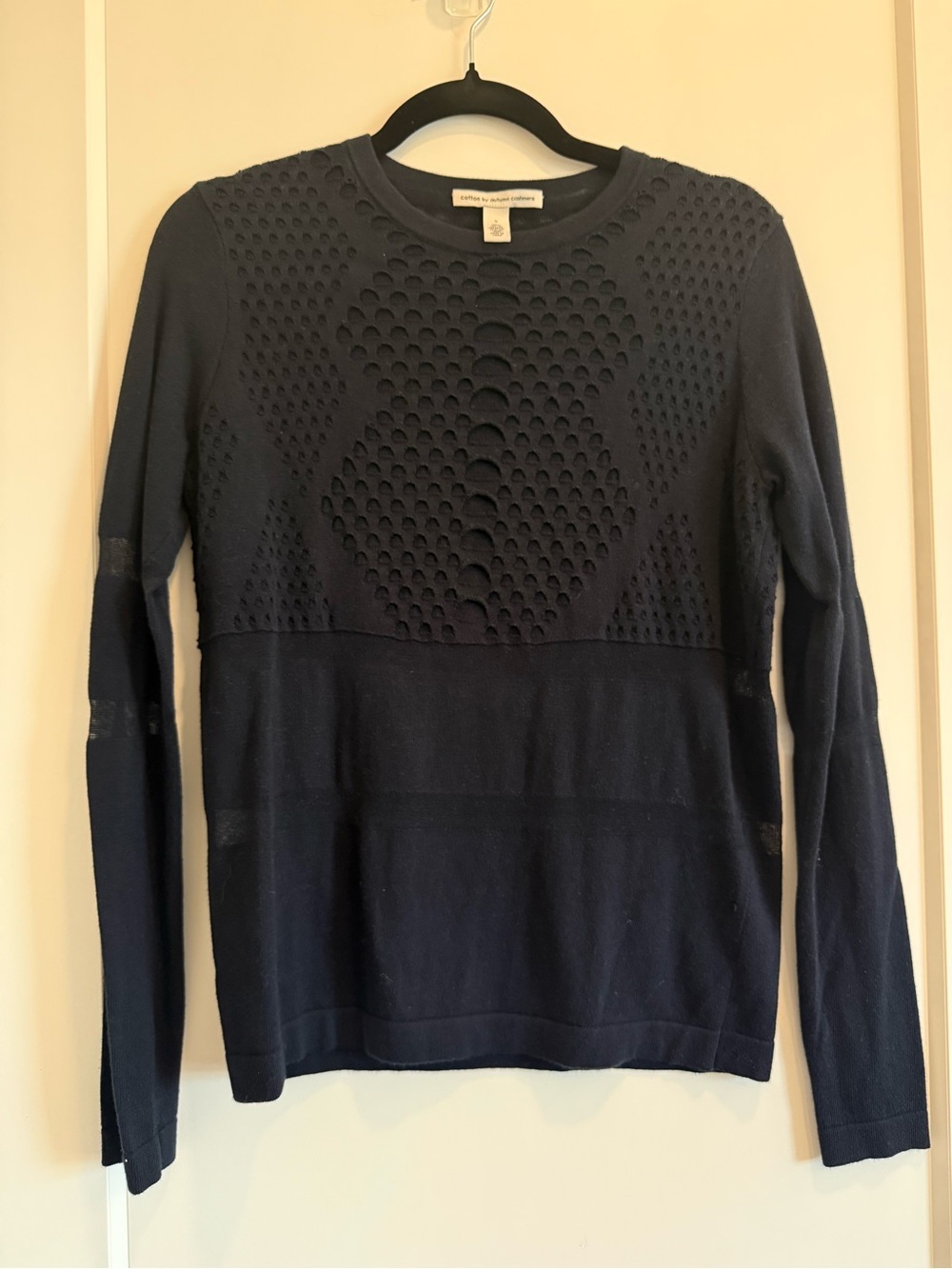Cotton by Autumn Cashmere Navy Textured Crewneck Sweater 100% Cotton Size S